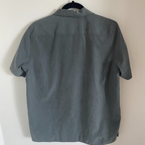 Grey Short Sleeve Jacket Top Button-Down Shirt Velvet Like Fabric Lined - Picture 3 of 6